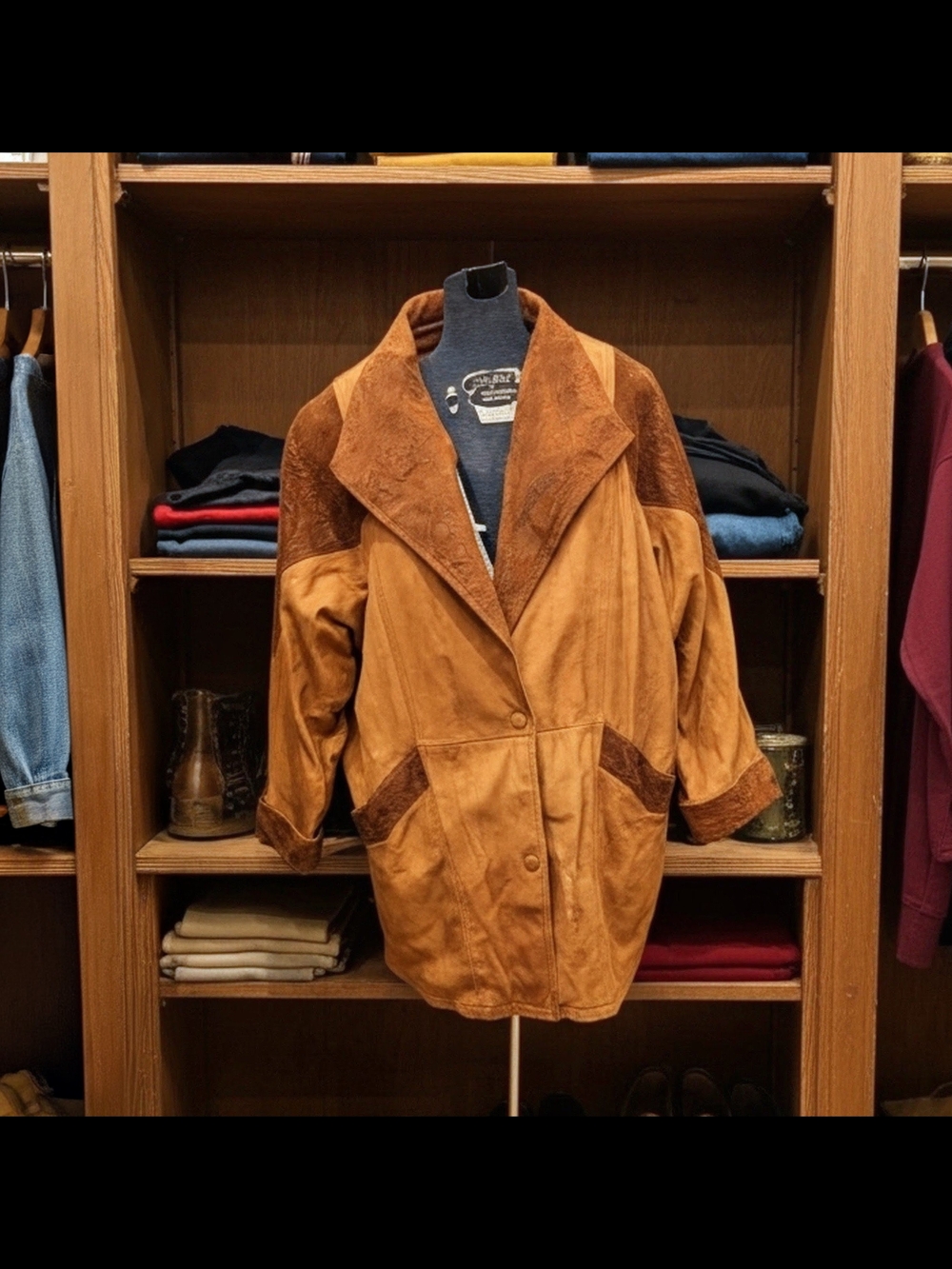 RARE Vintage 80s Wilsons Leather Insulated Suede & Embossed Western Coat Size XL - Picture 5 of 12